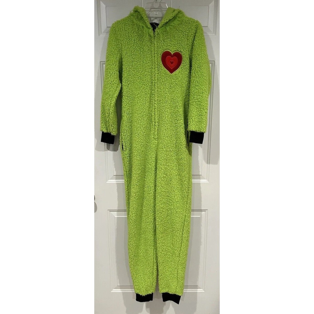 The Grinch One Piece w/Hood Costume Christmas Halloween Green Pockets Adult XS